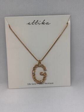 NEW ETTIKA REVOLVE 18K Goldplated Twisted Crystal Initial Pendant Necklace G